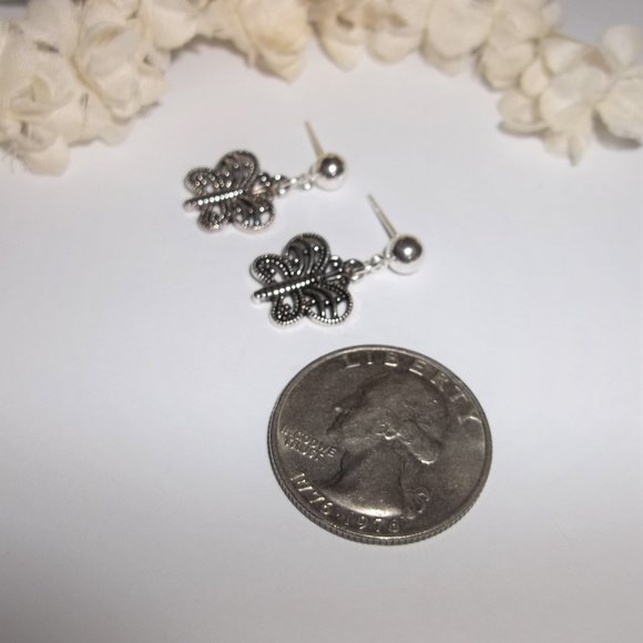 Silver Butterfly Earrings Post Stud Jewelry Minimalist Style Gift Idea Girl A184 - Picture 5 of 8